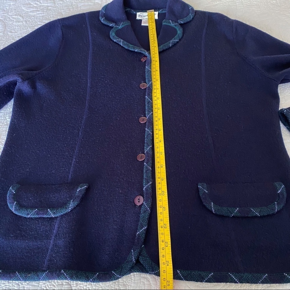 Pendleton Plaid Trim Wool Button Front Cardigan -L - image 7